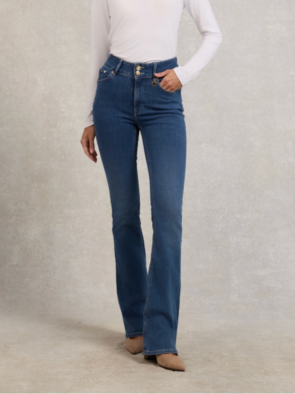 Holland Cooper High-Rise Blue Flare Jeans - Women